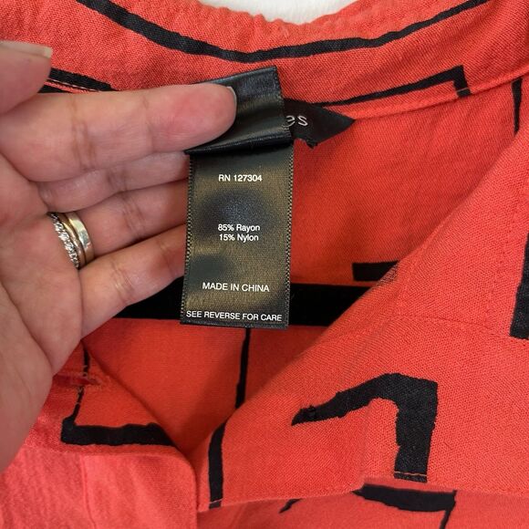 Ali Miles Artsy Printed Button Down Red Top Flutter Sleeve Lagonlook Petite Lrg - Picture 7 of 9